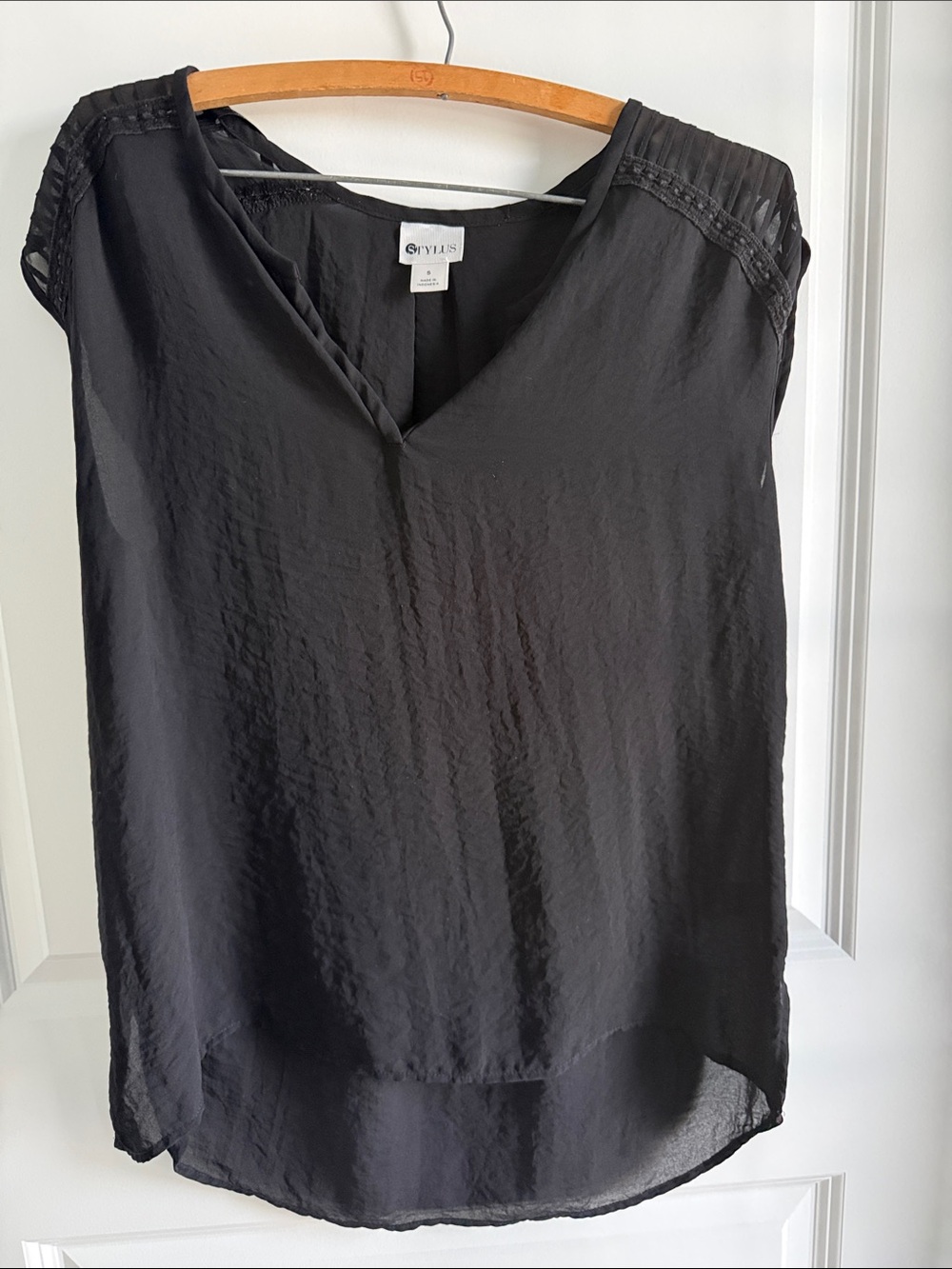 Stylus - Black V-Neck Sheer Cap-Sleeve Camisole
